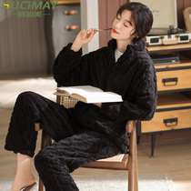 Pajamas women winter 2021 new coral velvet thickened plus velvet spring and autumn zipper autumn and winter flannel home wear