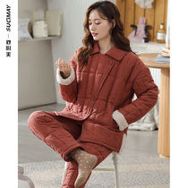 Winter pajamas womens coral velvet three layers of British velvet cotton padded plus velvet coral velvet Sweet Home suit