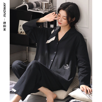 Black pajamas female spring autumn autumn cotton cotton long sleeve 2022 new premium sense size home wear suit