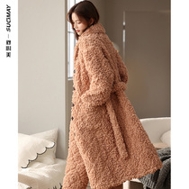 Birds nest velvet cotton robe ladies winter padded velvet coral velvet home clothing winter flannel pajamas set