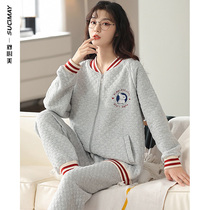 Spring and Autumn Cotton Pajamas Women Autumn and Winter Air Cotton Thickened Sandwich Cotton Home Clothing Cotton Home Clothing Cotton