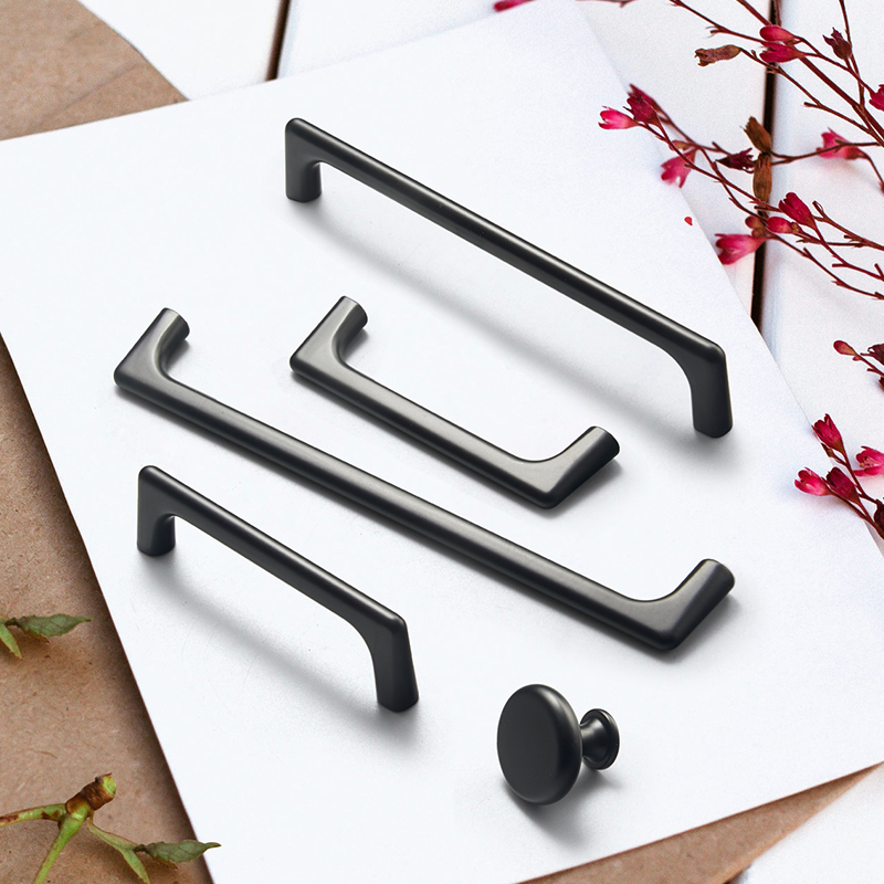 Nordic black cabinet pull hands modern simple high-end gold furniture cabinet drawer drawer closet closet door handle minimal