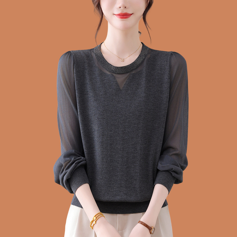 High-End Silk Blouse for Women, Spring and Autumn Thin Long-Sleeved T-Shirt, Stylish and Elegant Top for Mothers