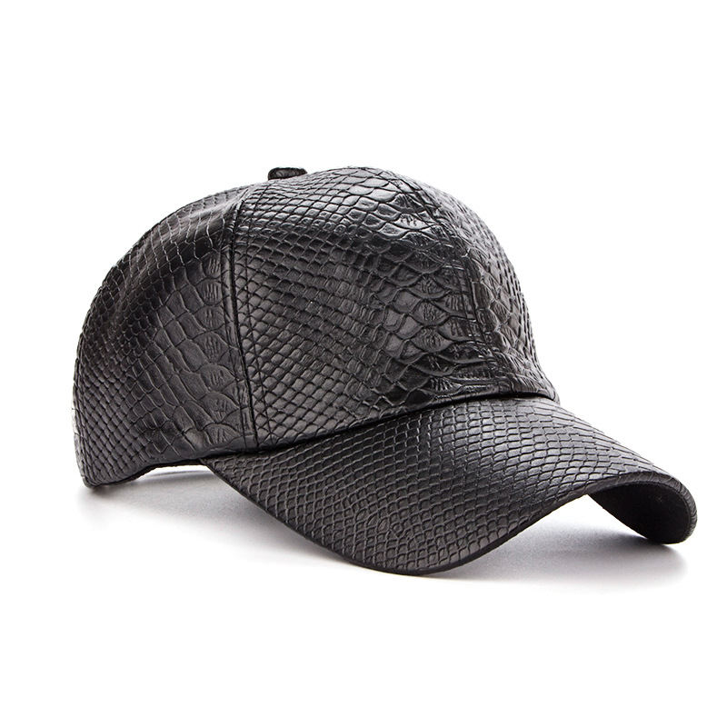 European and American Spring and Autumn Winter Inn fashion Chauded Crocodile Shading Duck Tongue Cap Baseball Cap Male And Female Hat PU Leather Cap