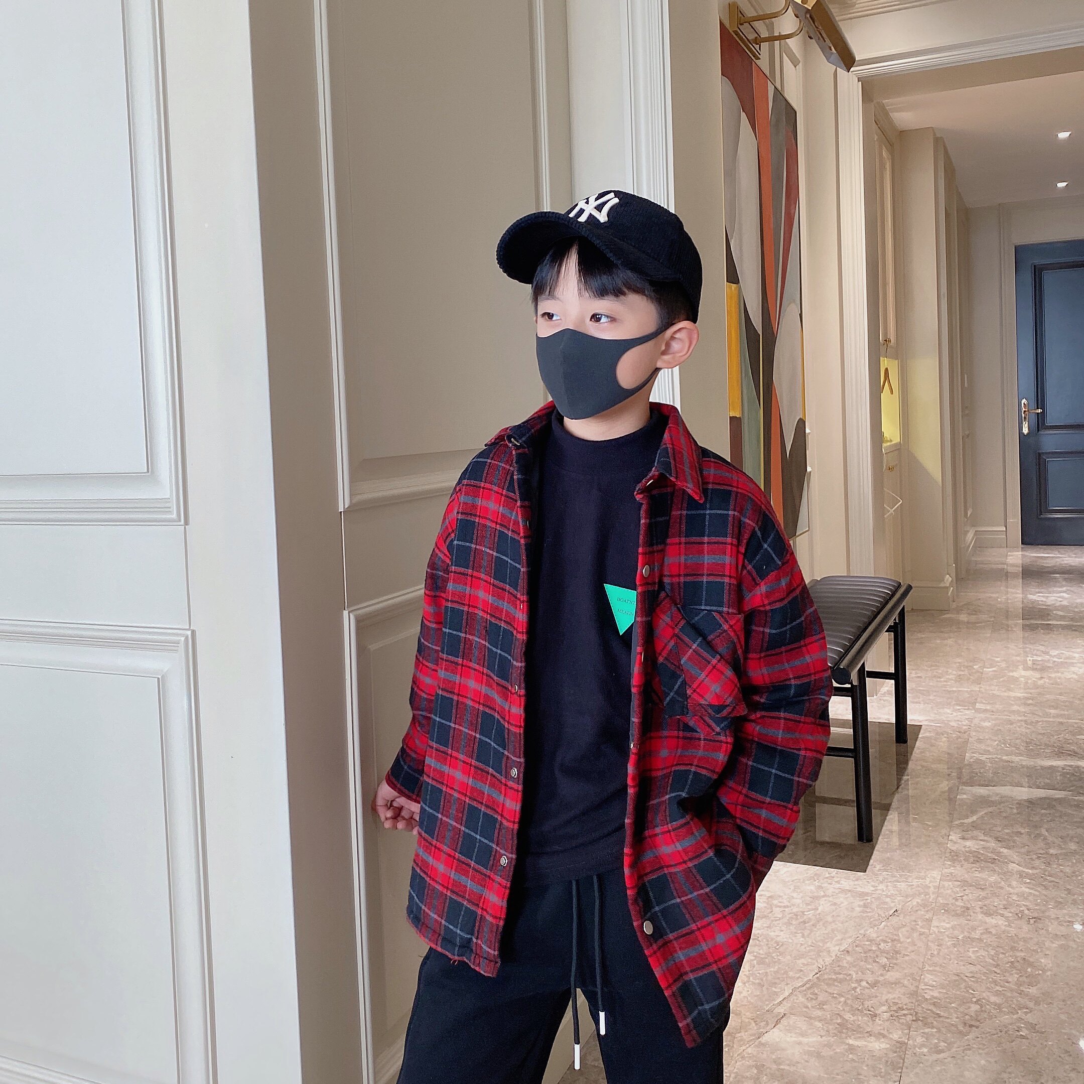 Boy Clip Cotton Plaid Shirt 2021 Winter Dress CUHK Boy Red Plaid Thickened Jacket Children Warm Cotton Clothing Tide
