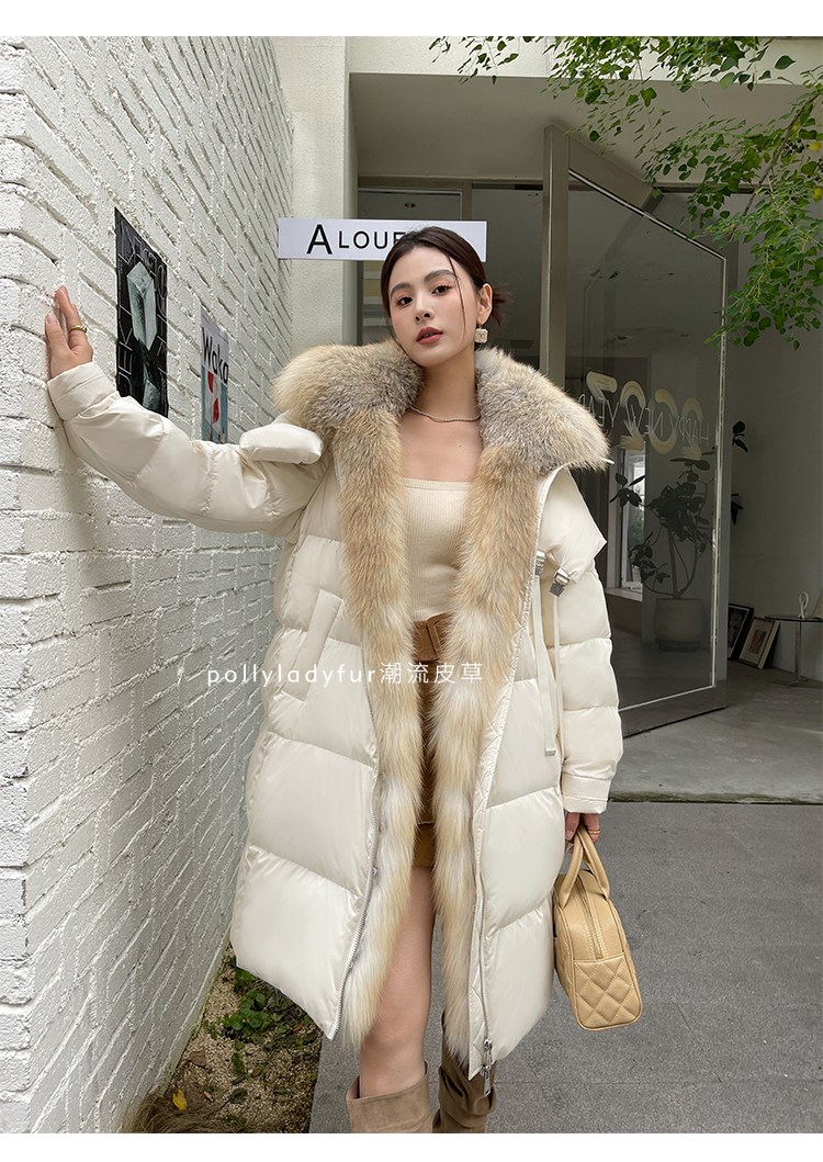 New Women's Winter Genuine Fox Fur Collar Down Jackets Long