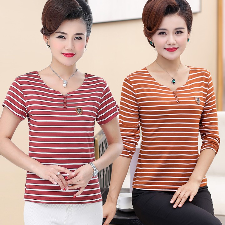 Mother's Day mother summer short sleeve cotton T-shirt fashion new middle-aged women's spring long sleeve jacket loose foreign pie