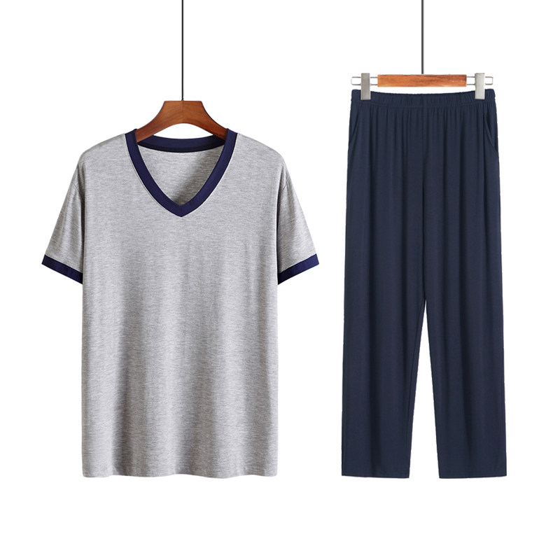 Men's modal pajamas summer short-sleeved trousers suit plus size thin section can be worn outside casual home wear suit