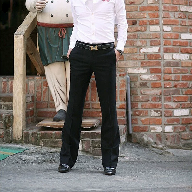 Ретро-осень эластичные расклешенные брюки, оверсайз, slim fit, свободный крой