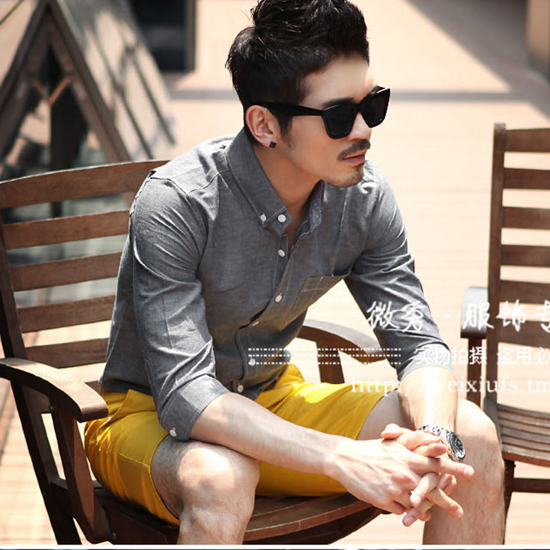 KEVINJONES Pure cotton male 50% sleeves shirt Han version Body Style Casual Fashion Trend Shirt 70% Sleeve Half Sleeve Man