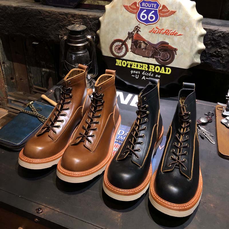 American retro thick sole fitted with Martin boots round head skin short face boots male genuine leather high-gang locomotive shoes trend
