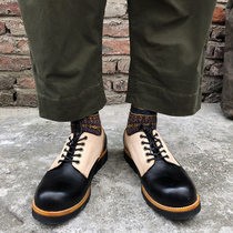 American retro thick bottom color matching genuine leather leather shoes for men and women low-top round head tooling Martin British style Oxford tide shoes