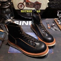 American retro thick bottom tooling Martin boots round toe layer cowhide short face boots mens leather high-top motorcycle shoes trend