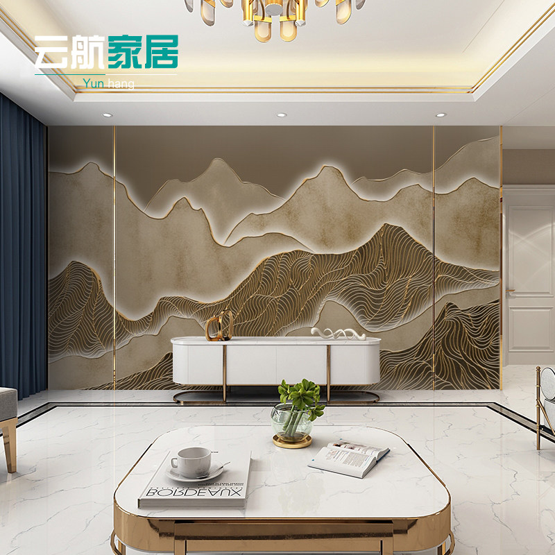 New Chinese light luxury abstract mountain integrated wall panels Bamboo wood fiber wall panels Living room TV background wall decoration panels