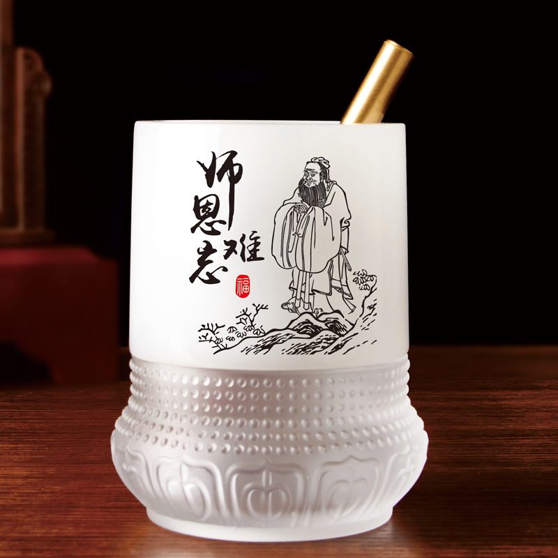 High-end office desktop glass pen holder creative decoration graduation gift for teachers commemorative gift business customization