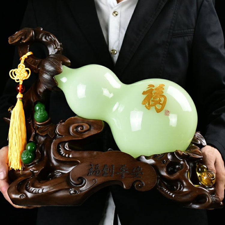 High-end glazed jade porch lucky feng shui big gourd ornaments town house living room retirement housewarming gifts can be customized