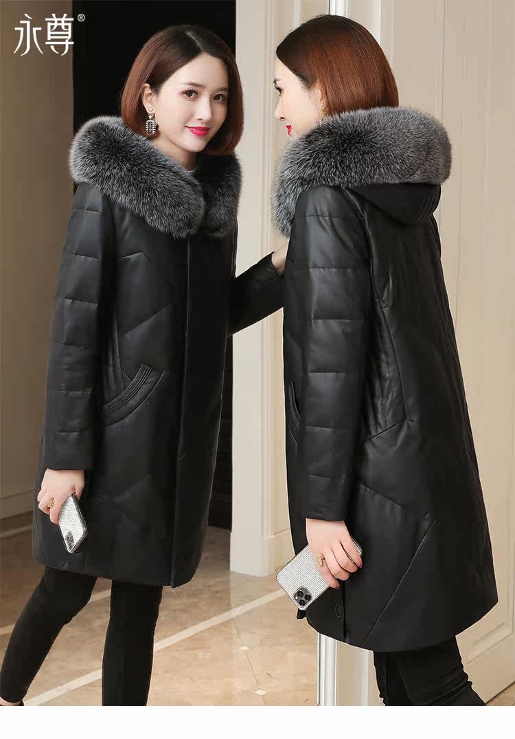 Кожаная куртка 真皮羽绒服女中长款宽松显瘦2020冬新款妈妈装海宁绵羊皮皮衣外套 Eternal statue