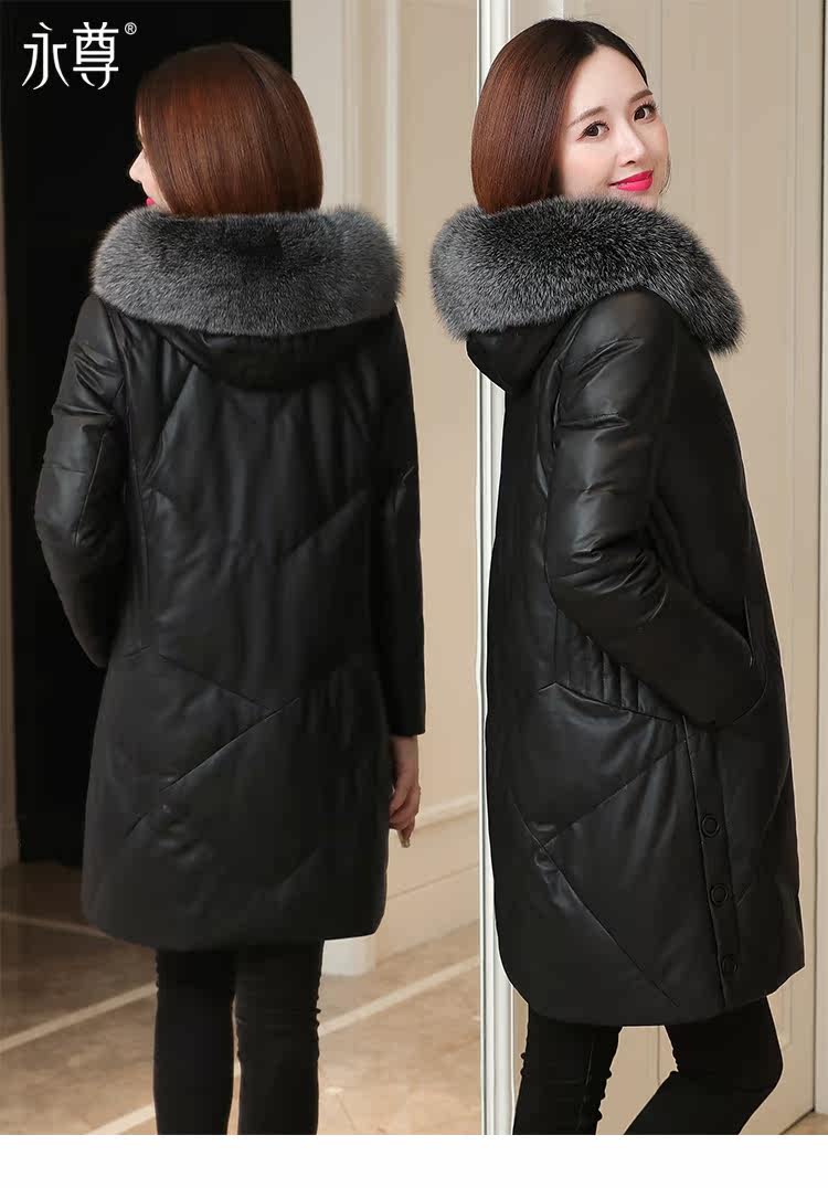 Кожаная куртка 真皮羽绒服女中长款宽松显瘦2020冬新款妈妈装海宁绵羊皮皮衣外套 Eternal statue