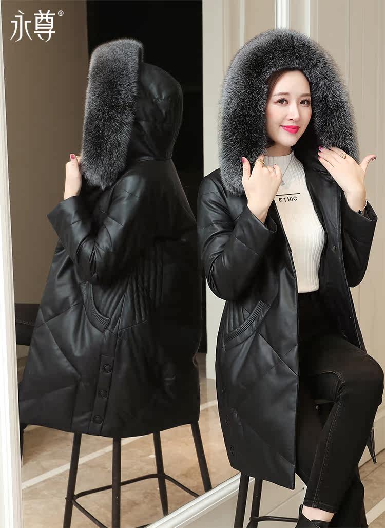 Кожаная куртка 真皮羽绒服女中长款宽松显瘦2020冬新款妈妈装海宁绵羊皮皮衣外套 Eternal statue