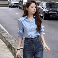 【Blue 】【 Рубашка женские топы/модные рубашки в этом году/Топы фестиваля для женщин/рубашка 2025 Новый стиль для женщин Light Luxury High-end/красивые маленькие топы/женские рубашки/рубашки для женщин/рубашка женщин 2025 Новый стиль для женщин 2025 Новый стиль для женщин для женщин для женщин