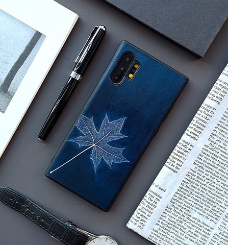 Blue — Maple Leaf New Genuine Leather High End Premium S23, S23 Plus, S23 Ultra, S22, S22 Plus, S22 Ultra, S21, S21 Plus, S21