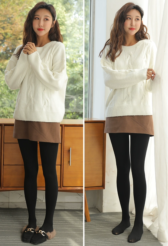 Quần legging mùa đông cộng với nhung dày là quần lửng đen ấm áp mùa xuân và mùa thu vớ mỏng sang trọng quần tất nữ liền thân