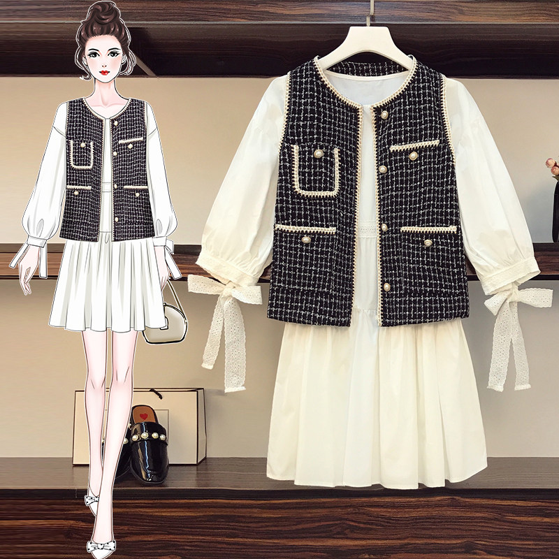 Pregnant women's autumn clothes foreign dress nets Red Ocean Autumn Winter Money small fragrant wind Less age Large size Sizes Loose high-end Skirts Two Sets