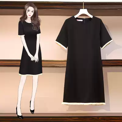 Pregnant women's summer dress dress fat mm summer small black skirt thin cover belly age loose large size summer skirt