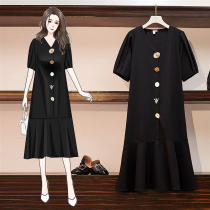 Maternity dress summer dress long over knee 2020 Summer loose size Belly Belly temperament black slim skirt