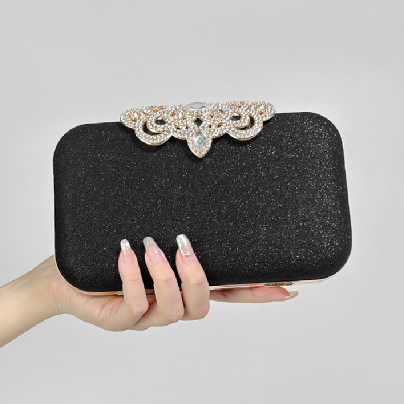 2025 New Style Diamond-Encrusted Alloy Crown Sequin Glitter Clutch Crossbody Cheongsam Bag Women's Evening Party Small Square Bag