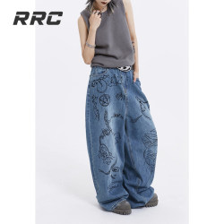 RRC American street graffiti ກາງເກງຂາກວ້າງຂອງ jeans ຜູ້ຊາຍວ່າງແລະ versatile oversize ກາງເກງ casual vintage