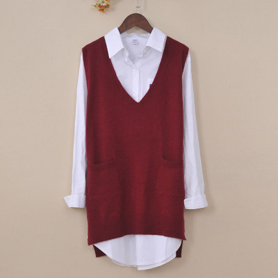 Large-code len dài vừa dệt kim nữ vest với ngoằn ngoèo tay vai áo len cashmere áo khoác lỏng lẻo