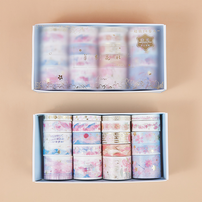 Cao Mu Hua She & 20 Rolls20 volume suit Hand account Paper and tape Online red money gilding Hot silver Chinese style Ancient style Red-crowned crane cherry blossoms literature diy Lipstick decorate Stickers like a breath of fresh air Girlish heart Hand account source material