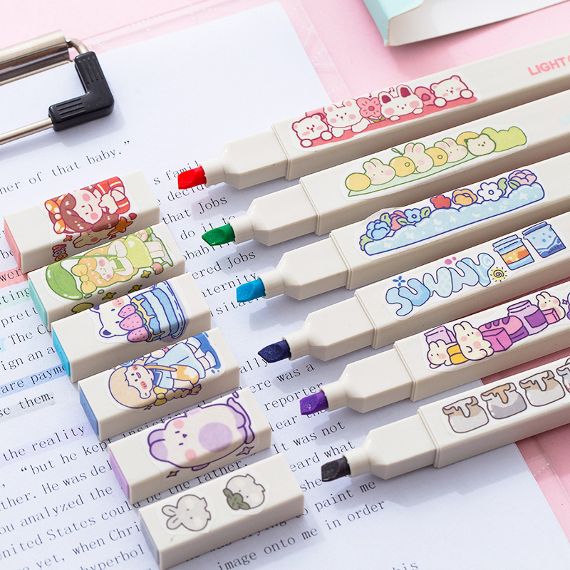 Jiwushe soft head highlighter light color marker pen students use marker set color thick stroke accent soft color vintage color glitter silver fluorescent pen a set of hand pens to make notes exclusively