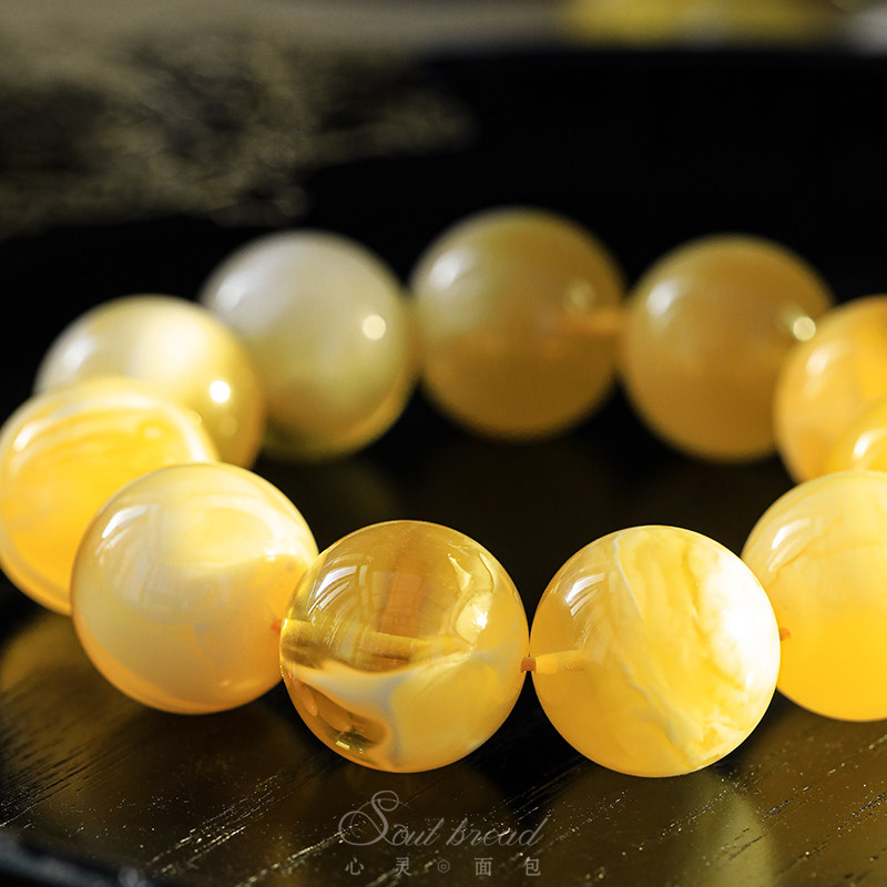 Soul Bread Natural White Porcelain Beeswax Bracelet Chain Pendant Chicken Oil Yellow Amber Treasure Bucket Bead Girl - Taobao