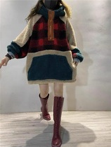 Europe Station Retro Collision Color Splicing Fashion Lamb Wool Coat Woman 2021 Winter Warm 100 Hitch Coat Tide