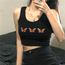 YUMMY Ghost Horse Girl dark chic retro BM wind Slim three embroidered little butterfly camisole