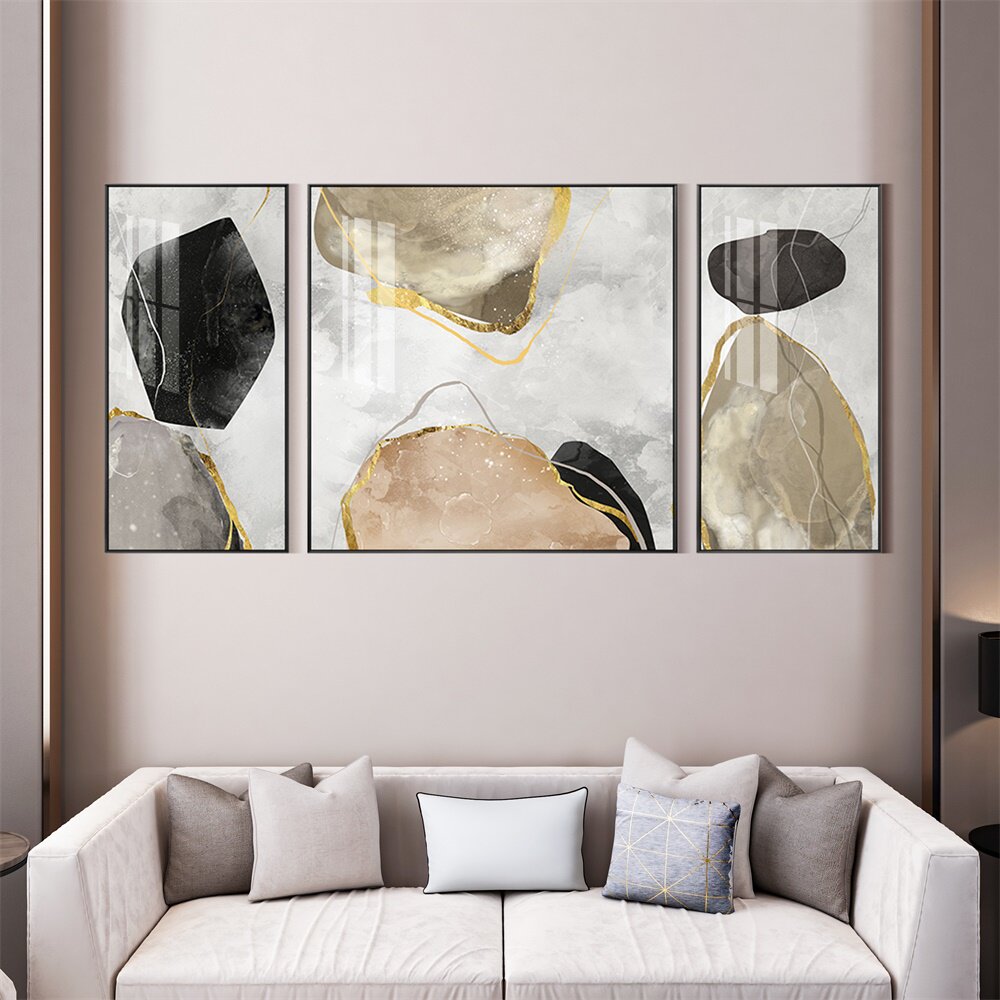 Modern minimalist light extravaganza Sofa Background Wall Crystal Porcelain Hung Painting Living Room Decoration Painting Nordic Dining Room Triptych Mural Painting