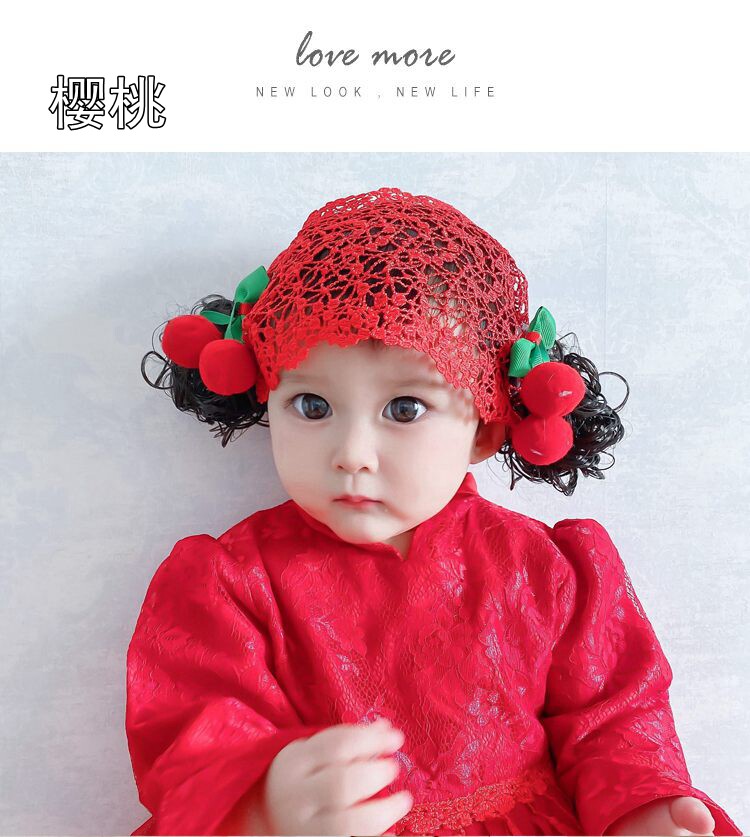 Парик 婴儿发带发箍一周岁3-6-12个月超萌可爱红色公主风女宝宝假发头饰 Bfdvb