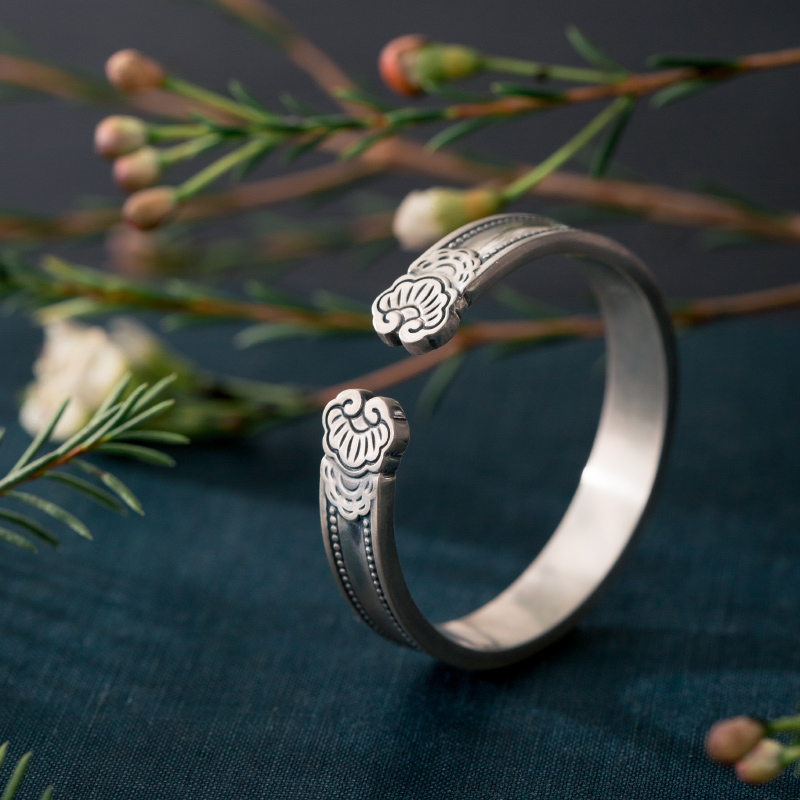 An Ming original design classical new Chinese style pure silver 999 Xiangyun Ruyi open bracelet children's parent-child bracelet