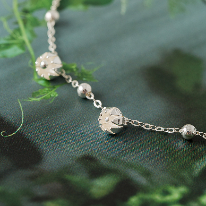 Silver Bell Yaoyao 925 Sterling Silver Small Flower Bud Plain Silver Smart Anklet