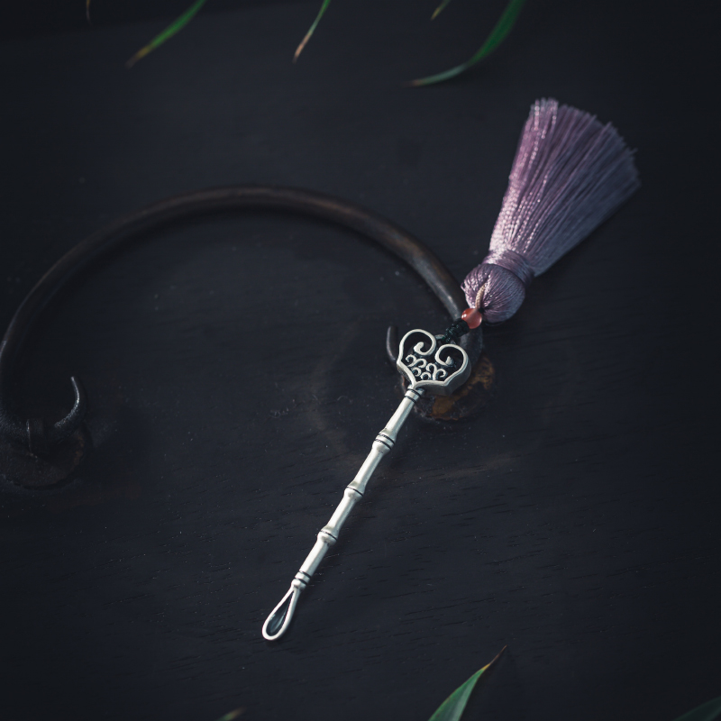 Qingping Lego Silver Ruyi Bamboo Festival flow Su digging ear spoon retro Thai silver silver ear spoon with small silver spoon