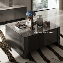 Italian solid wood coffee table TV cabinet combination light luxury living room pantry villa square rock slab coffee table TV cabinet