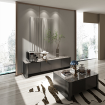 Italian rock slab TV cabinet coffee table combination simple modern small apartment net red living room gray minimalist solid wood floor cabinet