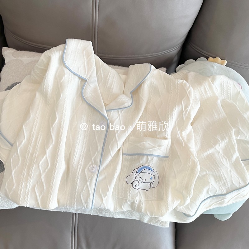 <!--玉桂狗睡衣女款夏季纯棉短袖短裤套装学生可爱奶乎乎可外穿家居服-->