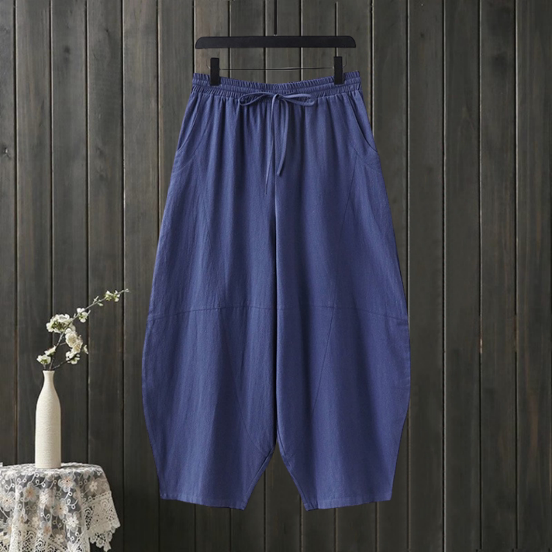Fat Man Pants 160kg Extra Large Size Men's Pants Retro Cotton and Linen Three-Point Eight-Point Pants Zen Slimming Patchwork Bloomers