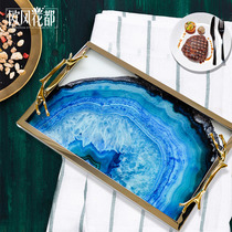 Nordic light luxury metal agate tray rectangular household Tea Cup Cup household tea tray fruit plate decoration