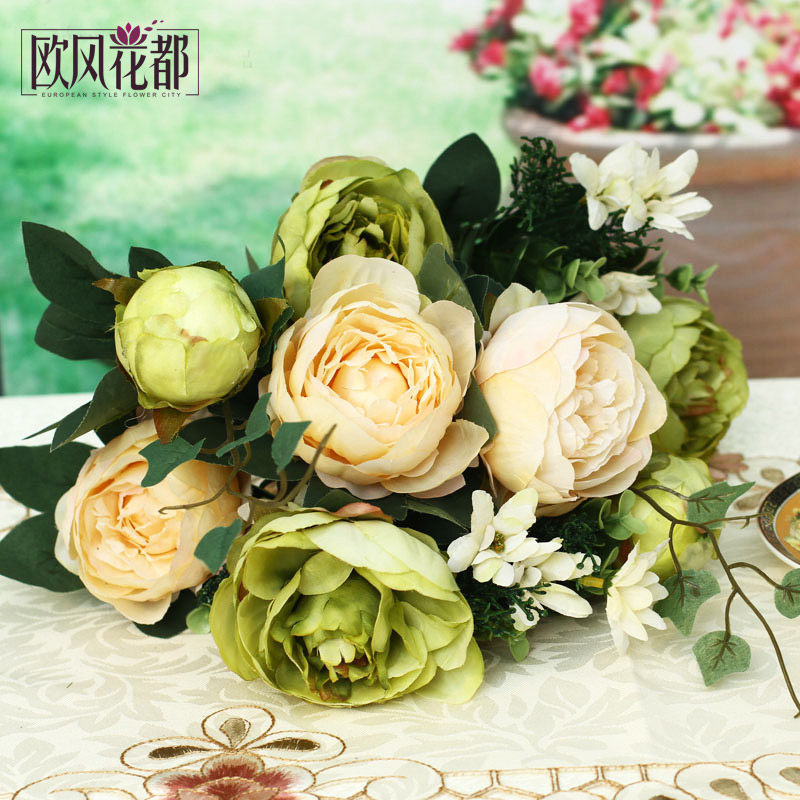 Eurostyle peony flower simulation flower pendulum piece living room furnishing with home table fake flower decoration bouquet floral flower suit