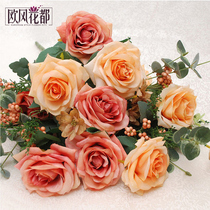 European rose fake flower high simulation bouquet living room ornaments home dried flower decoration flower silk flower arrangement decoration