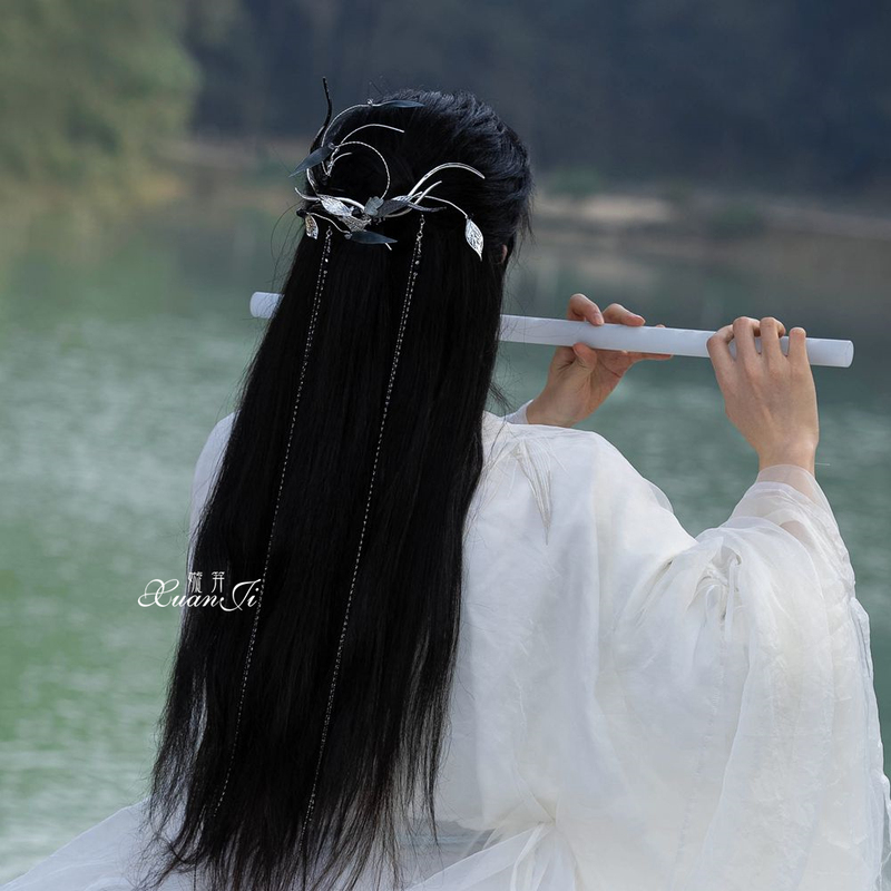 Chu's Original Antique Handmade Hair Comb with Back-Pressed Men's and Women's Han Dynasty Tassel Headdress Fairy Cool Leaf Hair Accessories Yueheng Chu's Original Antique Handmade Hair Comb with Back-Pressed Men's and Women's Han Dynasty Tassel Headdress Fairy Cool Leaf Hair Accessories Yueheng